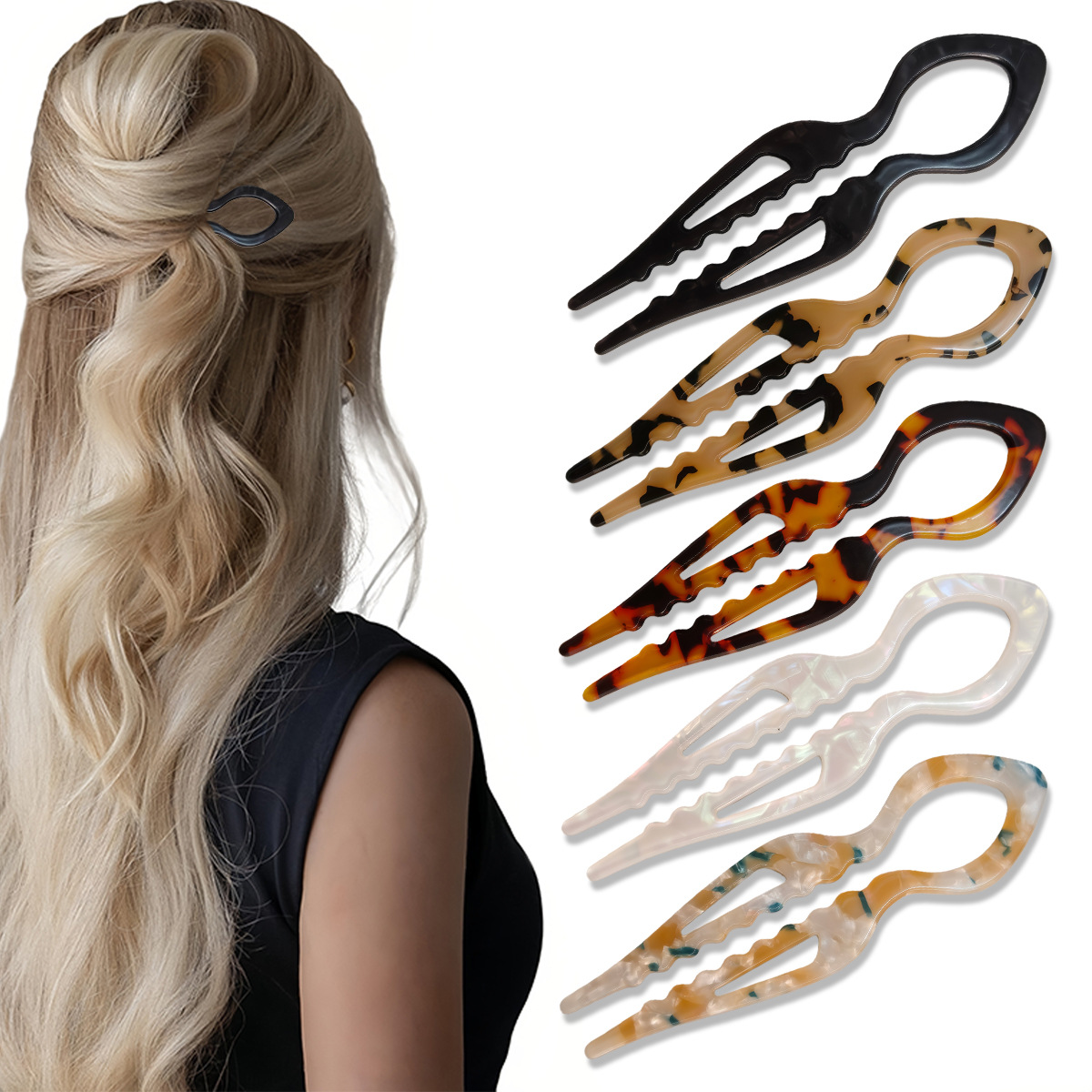 Women Accessories Shop - U-förmige Haarstäbchen, Schildpatt, Acryl, rutschfeste Haarnadel