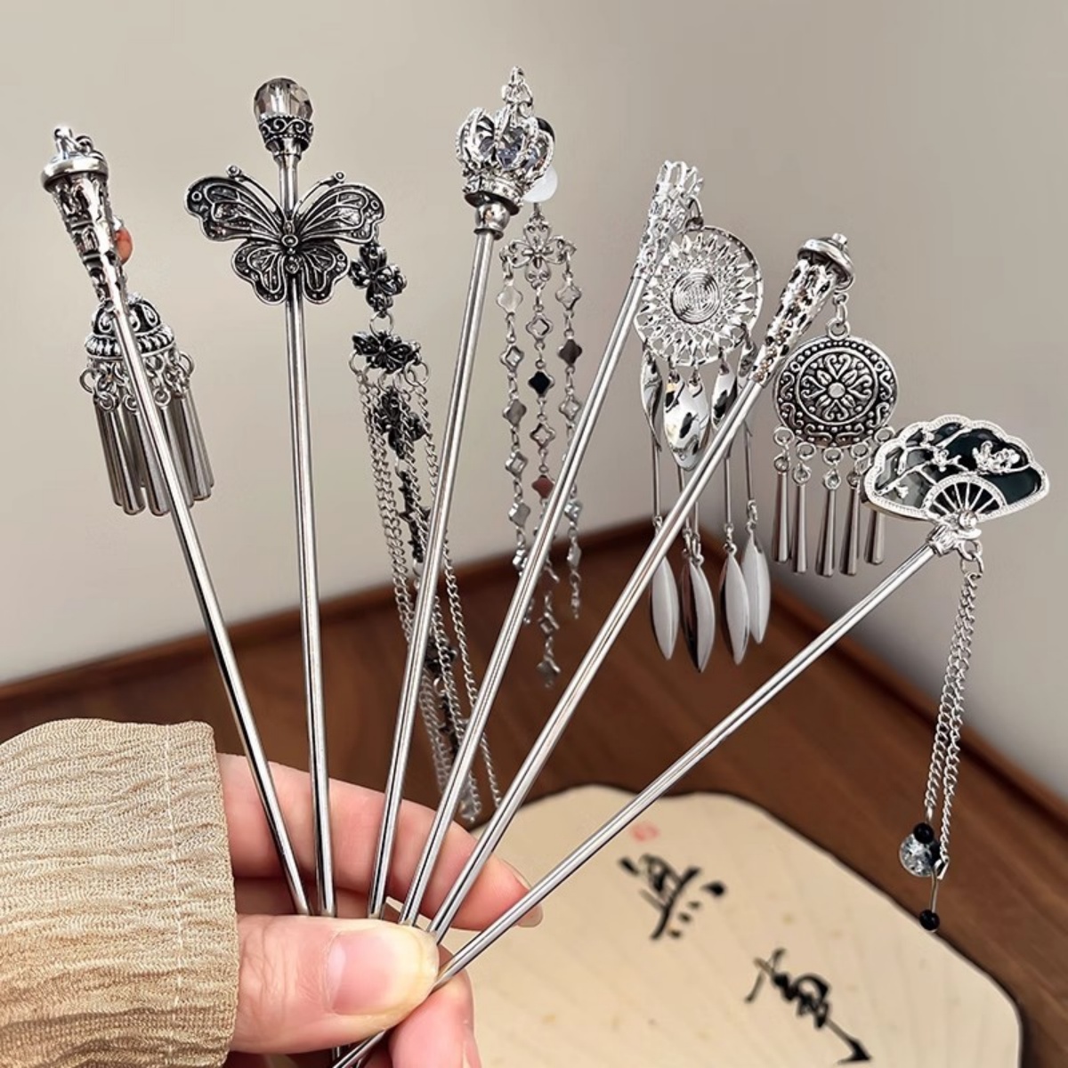 Women Accessories Shop - Elegante Damen Haarnadel Antik Silber Schmetterling