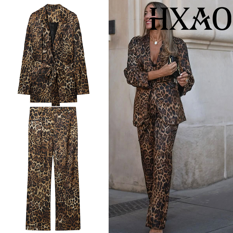 Women Electronic Accessories - HXAO Leoparden-Hosen-Sets, 2-teiliges Set, Vintage-Stil, langer