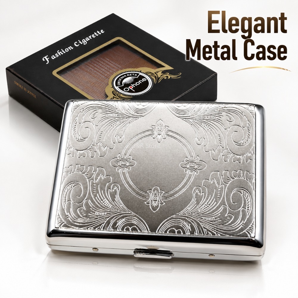 Women'S Accessories - Edelstahl-Zigarettenetui mit Prägung, tragbarer Metallbehälter, Aufbewahrungshalter,
