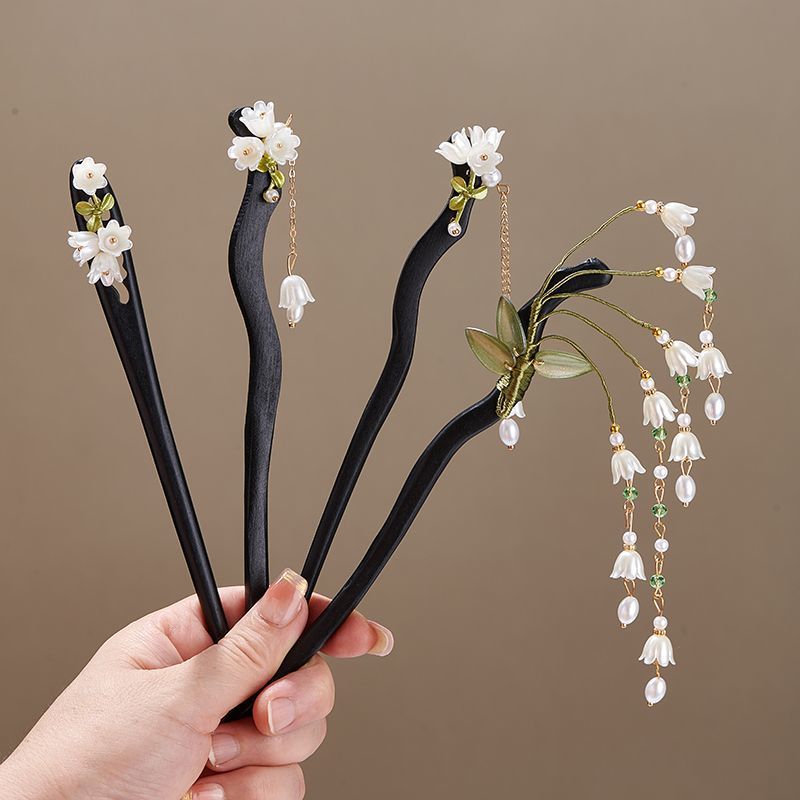 Women Accessories Shop - Holzblumen-Haarnadel im Vintage-Stil mit Convallaria Majalis