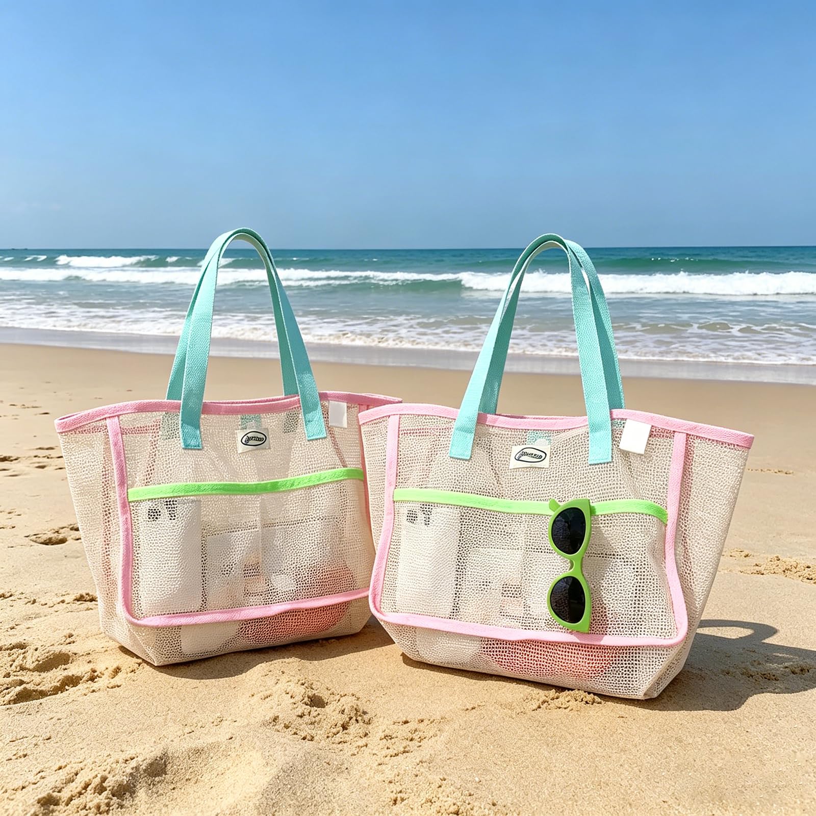 Women Accessories Shop - Strandtaschen für Frauen Bunte Faltbare Netz-Sandtasche